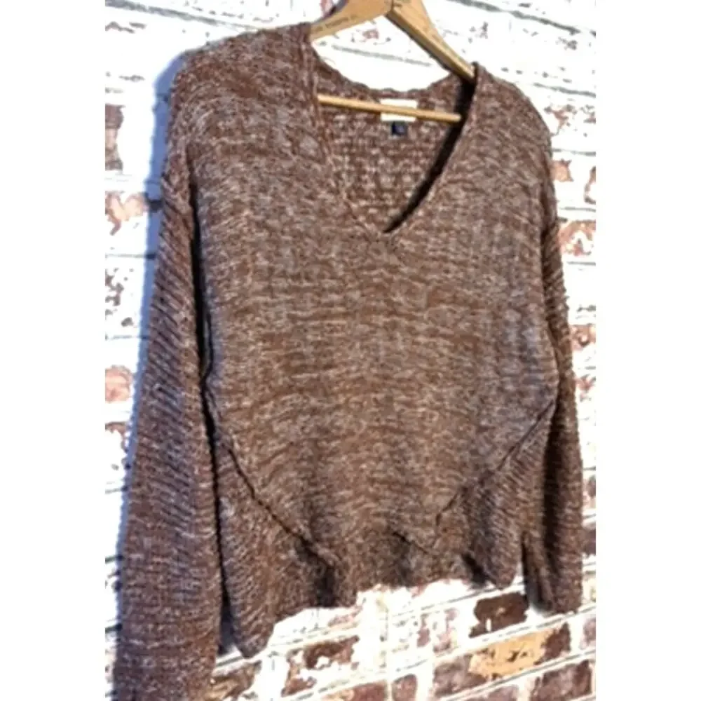 Universal Thread Oversized Pure Cotton Brown Marled Knit V-Neck Sweater